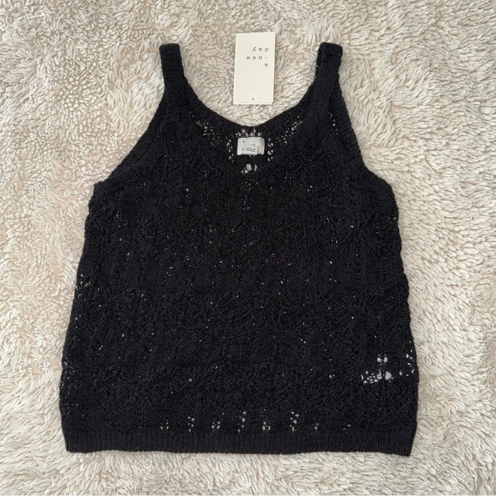 A New Day Black Crochet Tank Top XS NWT